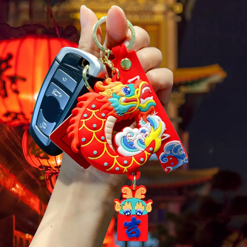 1PC Rot Neue Keychain Nette Schlüsselanhänger Hängen Zubehör Dekore Chinesischen Drachen Jahr Schlüsselanhänger Glück Geschenk_voghion.com