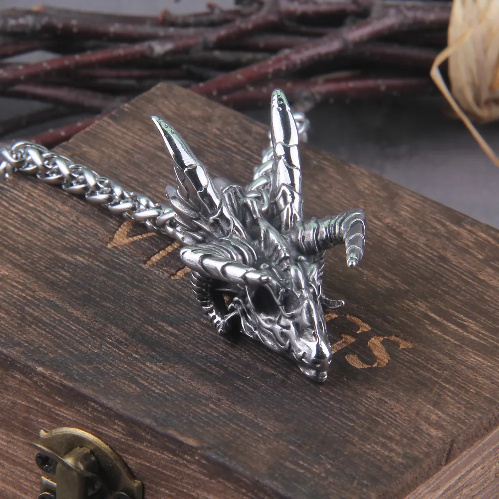 Collane con ciondolo Drago Gioielli in acciaio al titanio Testa di animale Collana Punk Uomo Accessori GioielliPendente Sidn22_voghion.com