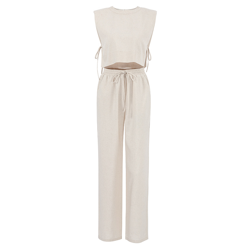Women's Vacation Casual Cotton and Linen Suit Women  Niche Sleeveless Vest Trousers Two-piece Set Women's Clothing_voghion.com