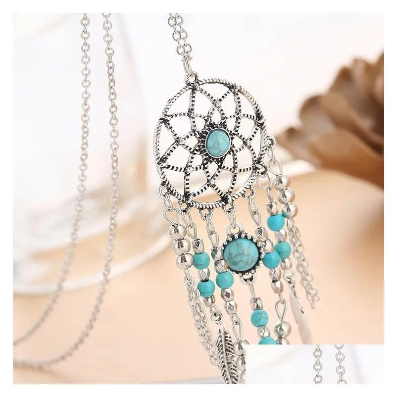 Collane acchiappasogni, ciondolo turchese acchiappasogni, collana a catena lunga, gioielli Bohemia Drop Delivery Nec Dhor3_voghion.com