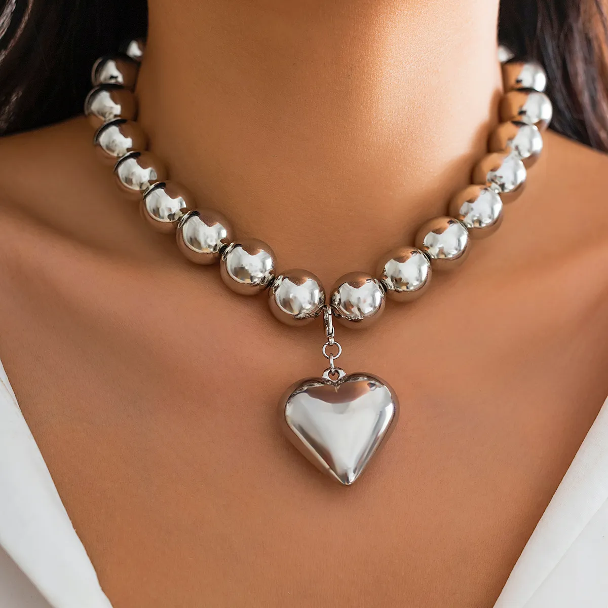 Collane con ciondolo IngeSight.Z Punk Metal Peach Heart Collana per donna Vintage Oro Colore CCB Perline Choker Party_voghion.com