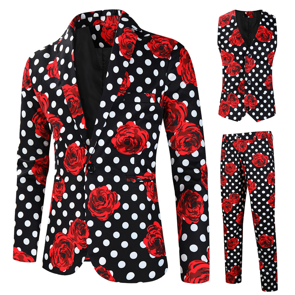 men's Christmas three-piece new digital printing one-button casual vest and trousers suit European size_voghion.com