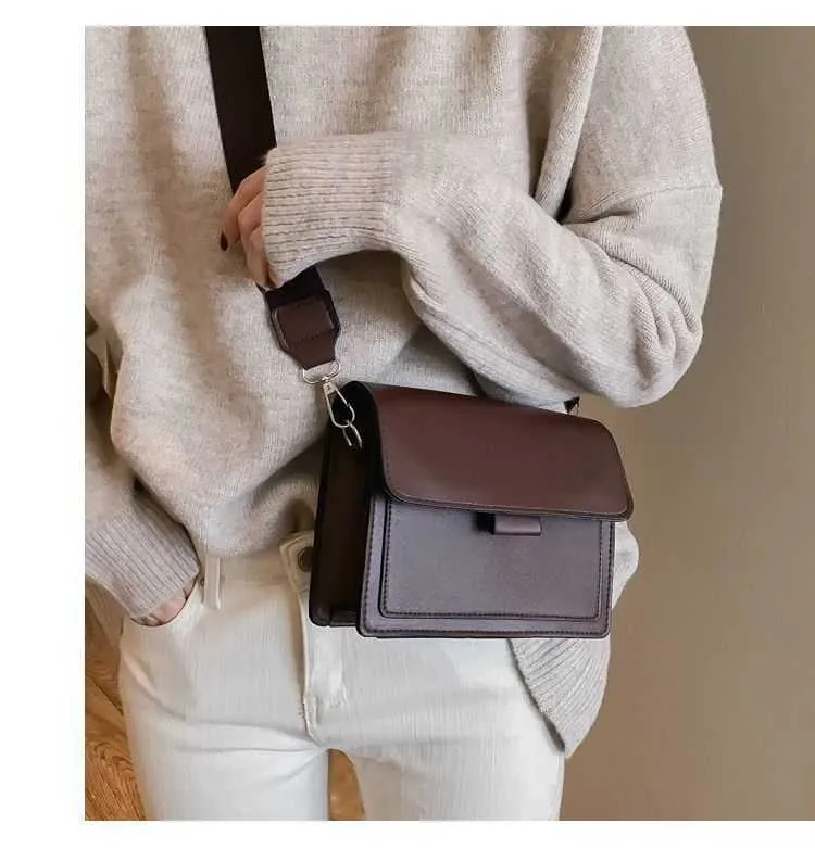 Ladies Messenger Solid Color 2023 New Trendy Wide Shoulder Strap Small Square Bag Retro Casual Simple Crossbody Ba241018_voghion.com