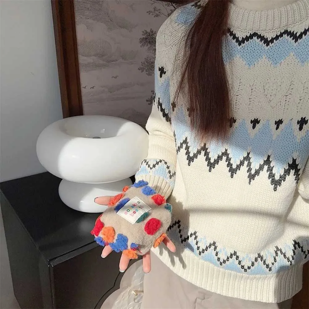 Dots Plush Coin Purse Pendant Retro Wallet Sanitary Napkin Storage Bag Zipper Kaii Cosmetic Data Cable Ba241210_voghion.com