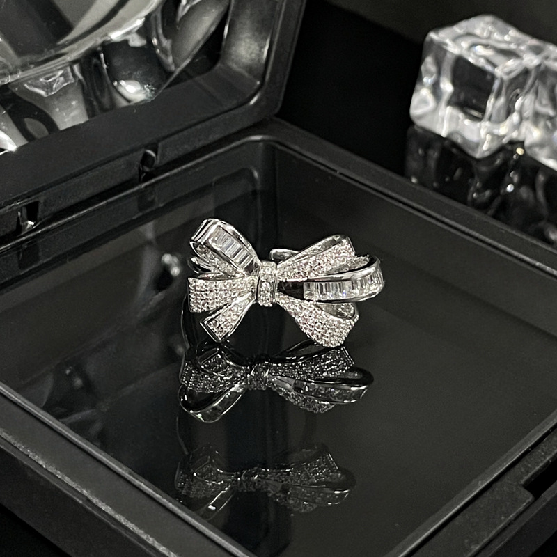 High end Light Luxury Full Diamond Zircon Bow Sweet Cool Open Female Instagram Cold Elegant Elegance Small and Popular_voghion.com