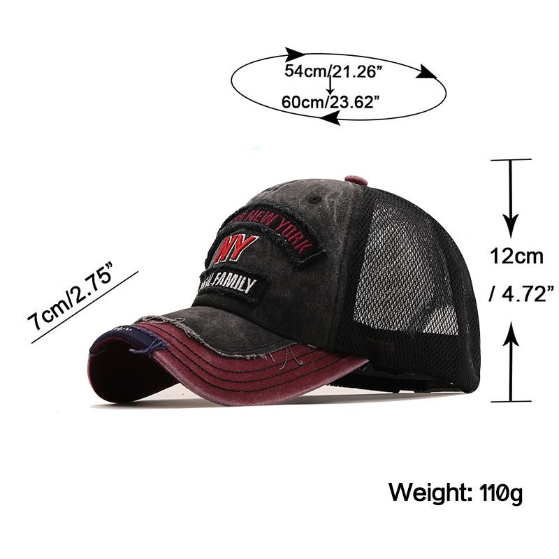 Mesh Baseball Cap With Ny Embroidery Cotton Sun Protection Hat_voghion.com