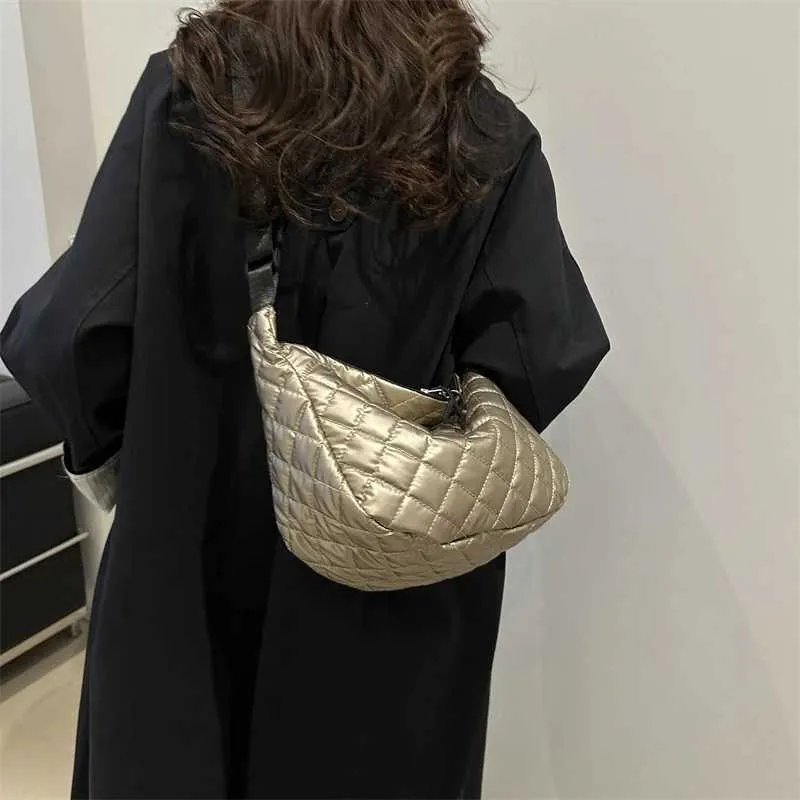 Borsa a tracolla in cotone spaziale, alla moda, hobo, con motivo a reticolo, borse a mano di grande capacità, per le donne_voghion.com