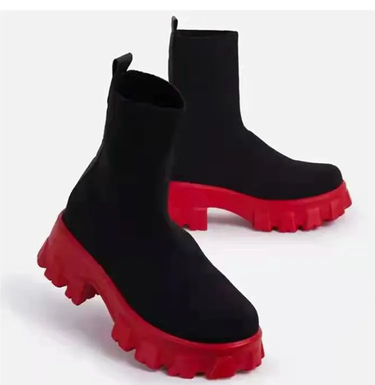 Scarpe autunnali corte con plateau e maglia per le donne Stivaletti con tacco Bianco Inverno Botas Mujer_voghion.com