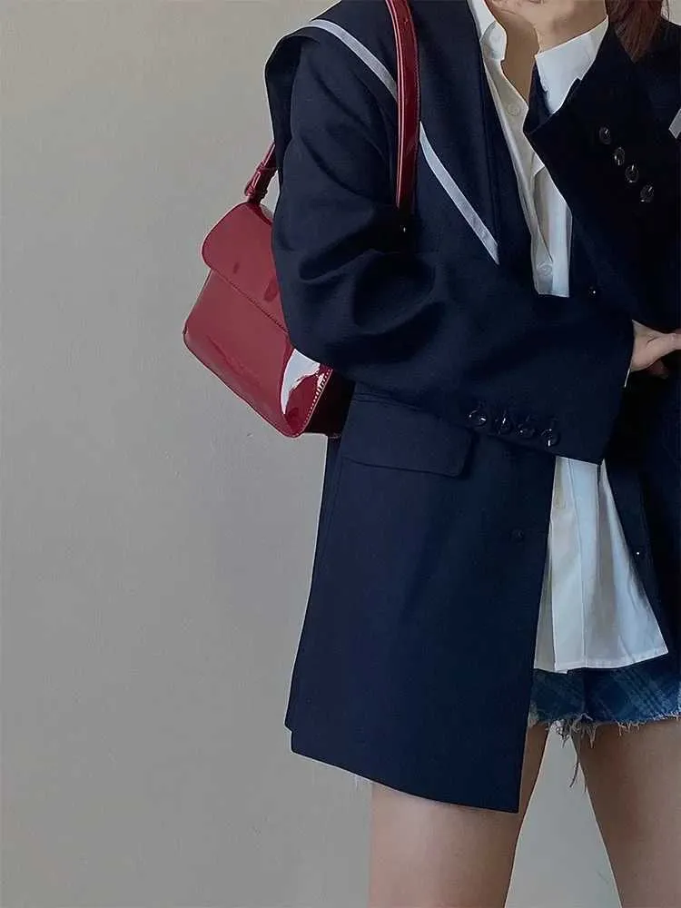 Retro Patent Leather Shoulder Bag For Women Solid Color Flap Bag_voghion.com