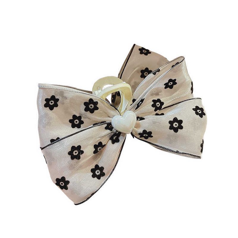 Mesh bedrukte strikje grijpclip voor dames achterhoofd krullend haar, mesh rode clip, 2022 nieuwe lente haaraccessoires_voghion.com