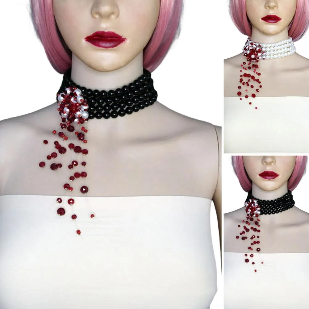 Collier ras de cou gothique gouttes de sang pour halloween_voghion.com