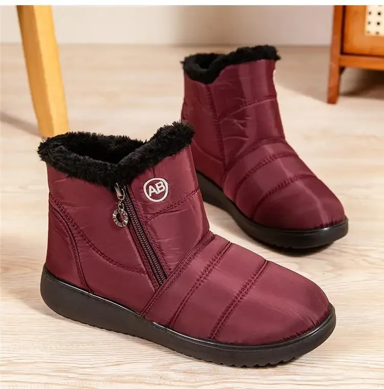 Womens Snow Boots Plush Warm Lightweight Zipper Ankle Boots_voghion.com
