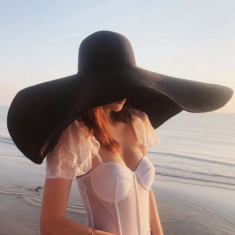 Foldable Women Oversized Ppy Straw Hat 70cm Diameter Large Brim Summer Sun Hats Panama Travel Beach Wholesale 240619_voghion.com