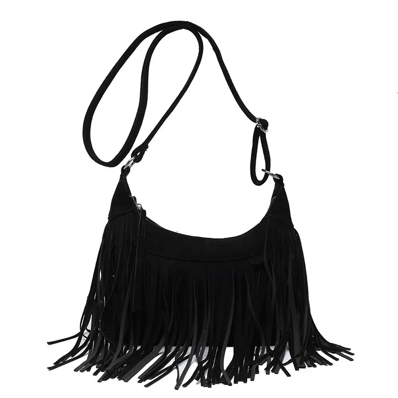 Borse a tracolla in pelle scamosciata con nappe e frange da donna 2024 Borsa a tracolla da donna alla moda Borsa a mano Tote Marrone Nero_voghion.com