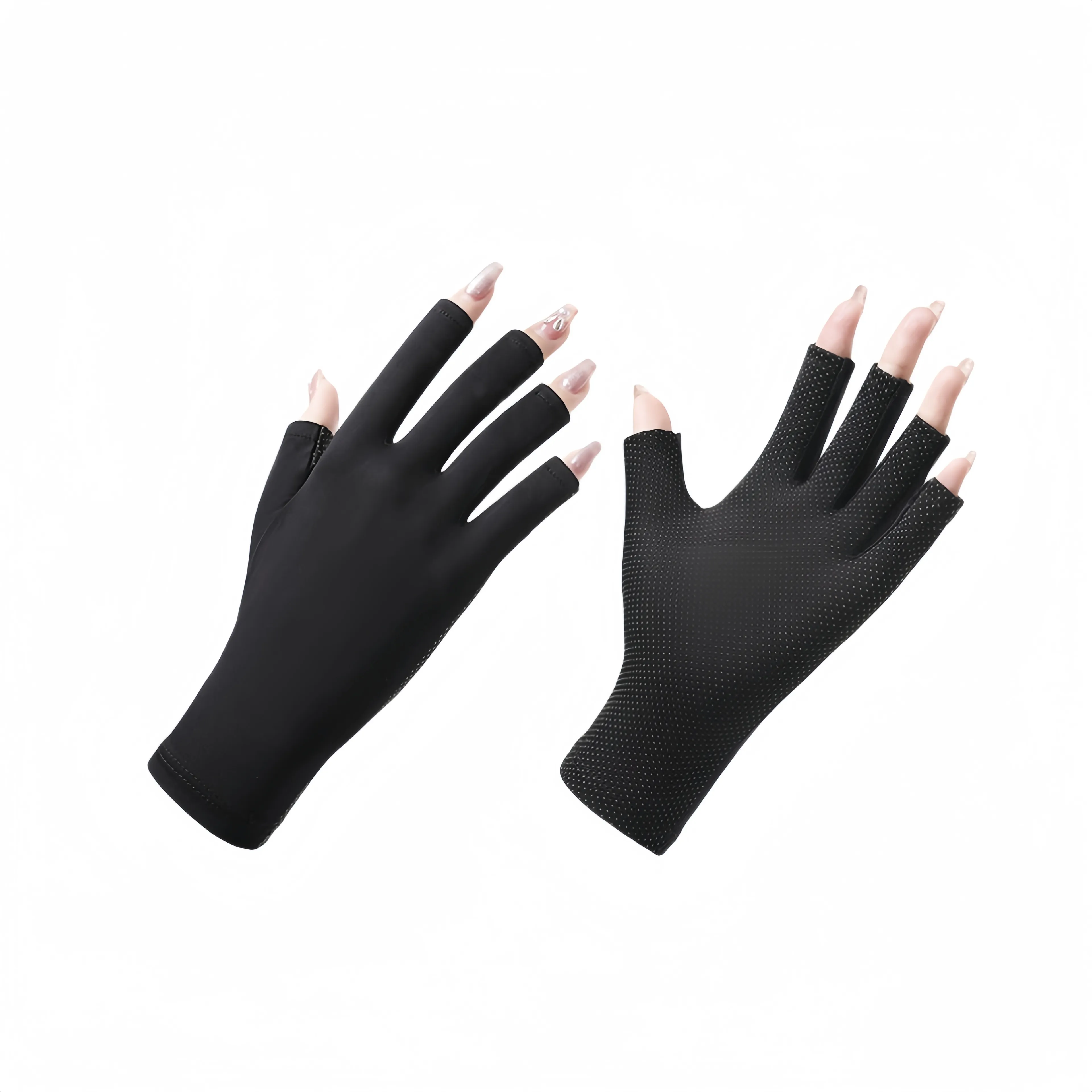 Neue hautfreundliche, atmungsaktive Sonnenschutz-Halbfingerhandschuhe aus Eisseide für den Sommer für Damen_voghion.com