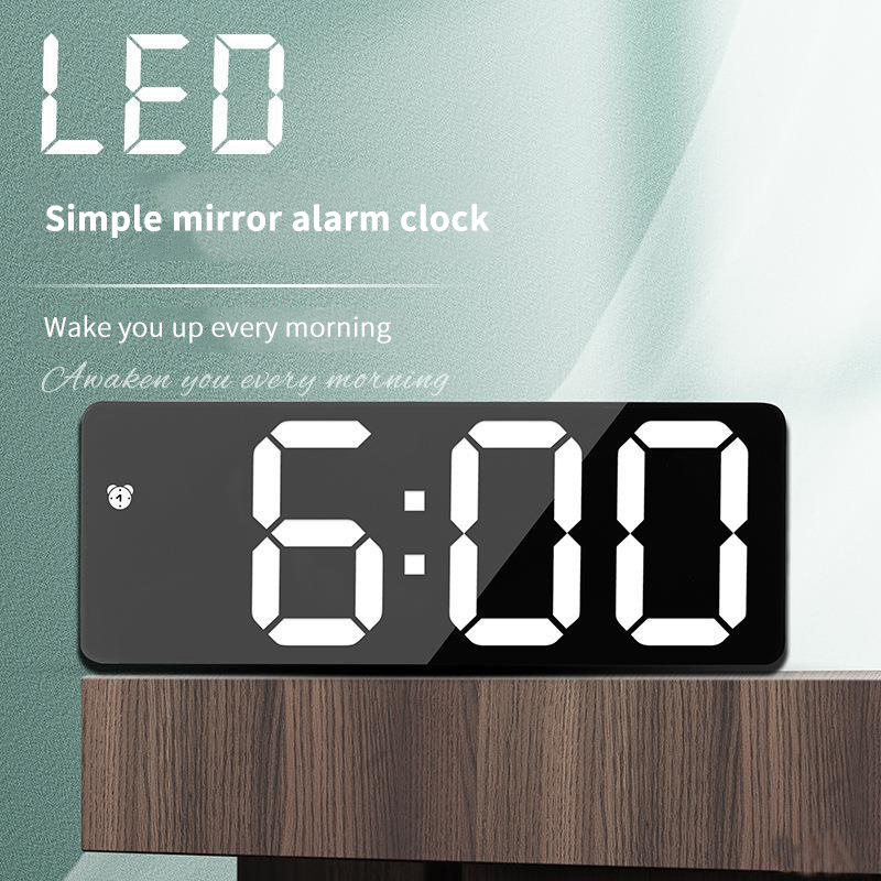 LED Mirror Table Clock Digital Alarm Snooze Display Time Desktop Electronic   Table clocks Desktop clock_voghion.com