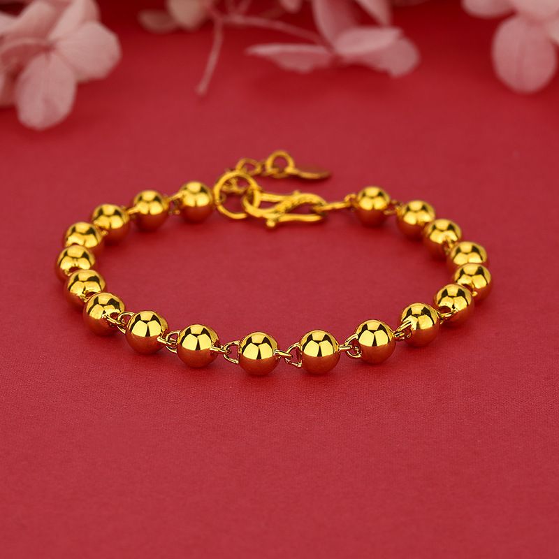 Vieam Sand Glossy Round Pattern Bracciale da donna in oro Semplice moda perline portafortuna stile etnico gioielli_voghion.com