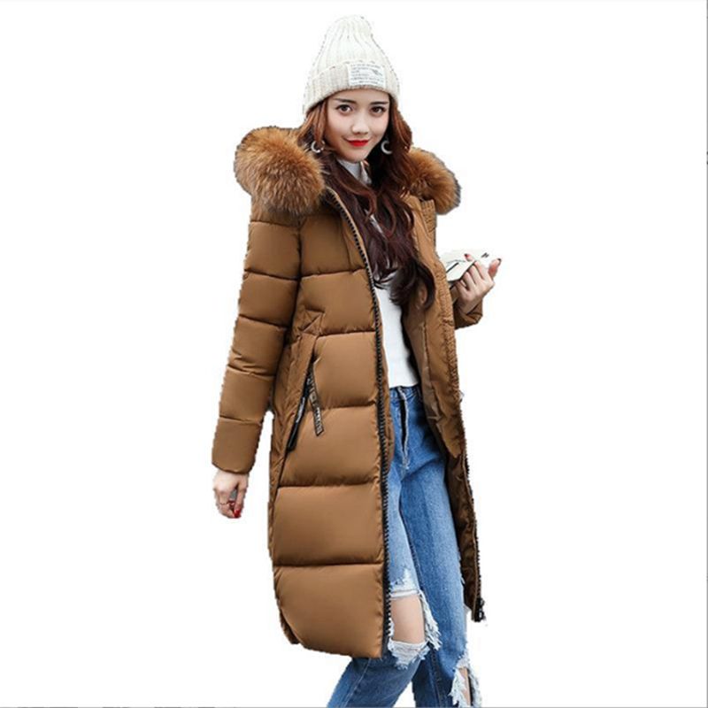 Vêtements pour femmes nouveaux automne et hiver en coton rembourré ajusté pour femmes, mi-long à la mode avec grand col en fourrure_voghion.com