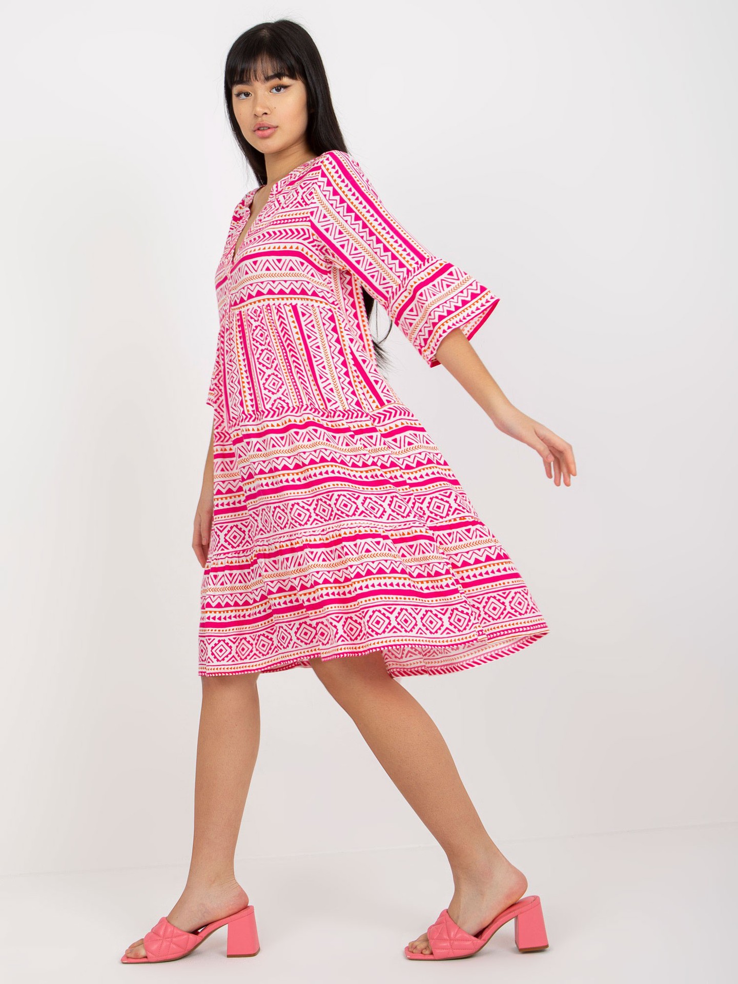 Abito da donna con gonna corta casual con scollo a V allentato estivo 2023_voghion.com