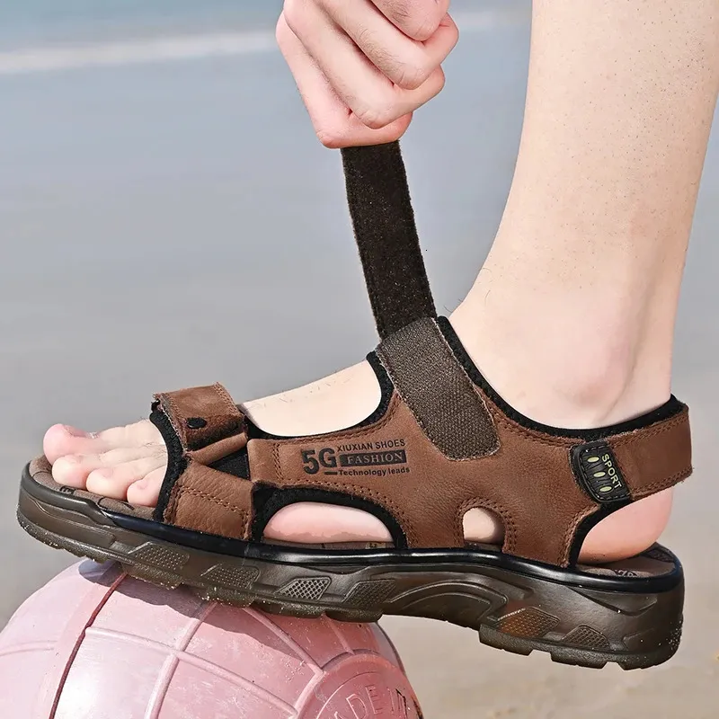 Comfortable Genuine Leather Men Sandals For Outdoor Hiking Summer_voghion.com