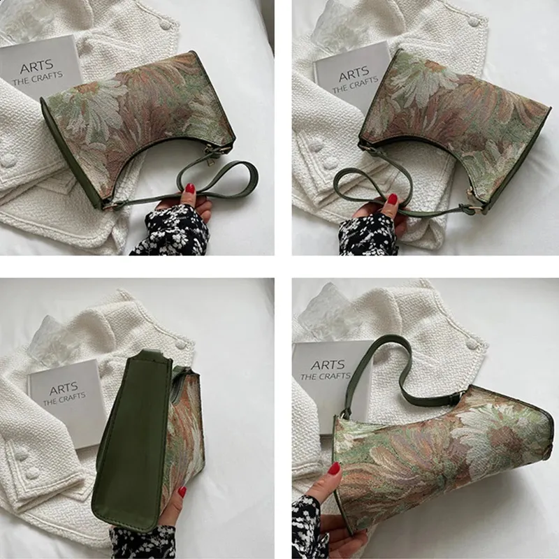 Moda Vintage Donna Olio Dipinto Spalla Signore Semplice wer Femminile Ascella Hobos Borse Piccola Frizione Borsa Tote 241120_voghion.com