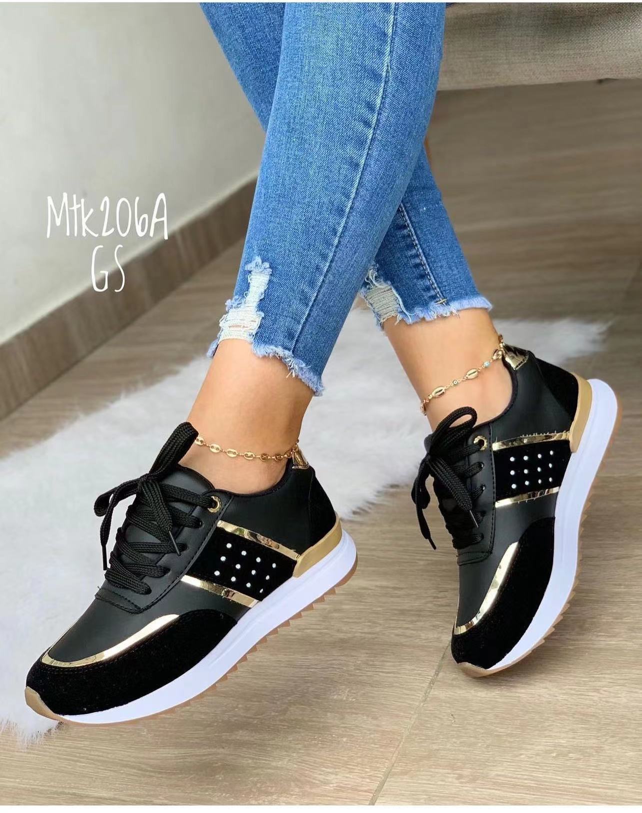 Sports shoes women's large size thick bottom color matching  casual low top sports shoes in stock_voghion.com