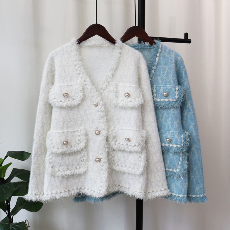 Women's Clothing mink veet knitted cardigan autumn and winter new loose high end temperament sweater coat_voghion.com
