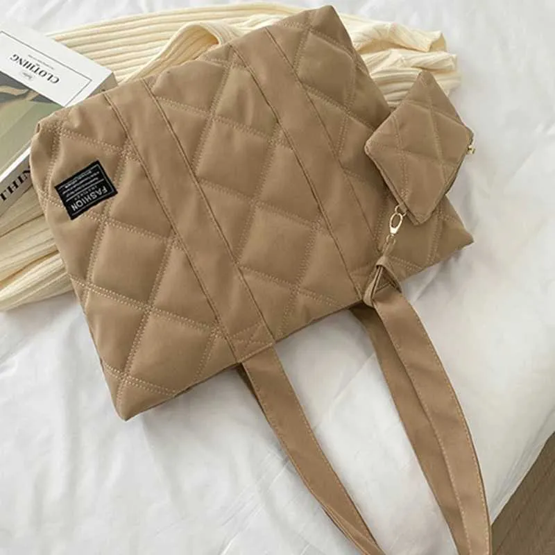 Damen Handtasche Herbst/Winter Mode Rhombus Space Cotton Anzug Schultertasche Große Kapazität Einfarbig All-Match_voghion.com