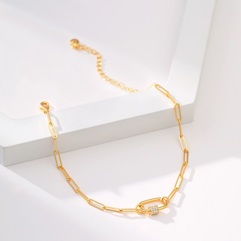 Gem Chain Design Mässingspläterad Guld Dia Enkelt Armband_voghion.com