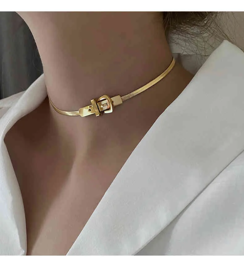 Classic Watch Buckle Shape Titanium Steel Choker Necklace for Woman Korean Fashion Jewelry Gothic Girl Sexy Clavicle_voghion.com