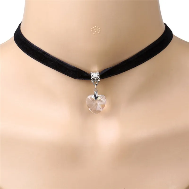 Kristall Herz Choker Halskette Damen Punk Statement Schmuck_voghion.com