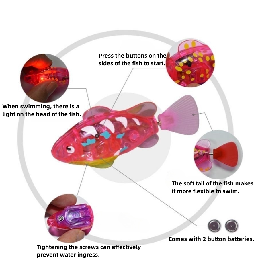 1 pezzo di giocattolo elettrico a forma di pesce luminoso (con 2 batterie, colore casuale), giocattoli elettronici a forma di pesce che nuota con movimento di oscillazione intelligente per il tempo del bagno dei bambini, regalo di gioco_voghion.com