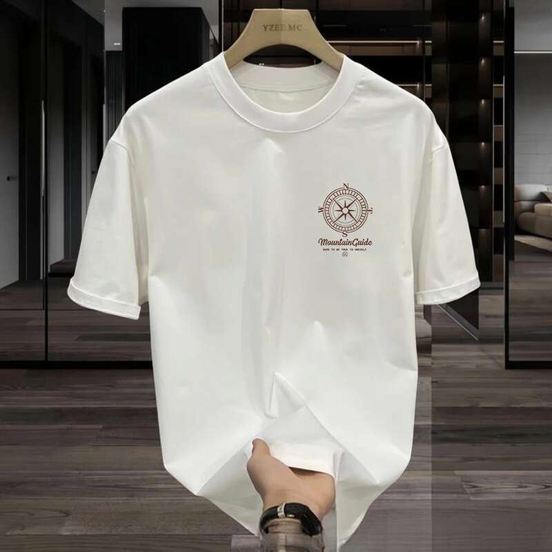 Herrenbekleidung 2025 High-End- und Nischen-Rundhalsausschnitt Leichtes Luxus-Kurzarm-T-Shirt für Herren aus reiner Baumwolle mit Modelabel-Aufdruck für Jugendliche_voghion.com