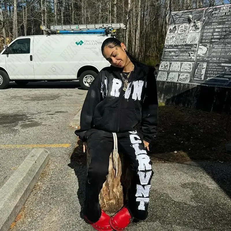 Y2K Sweatshirt Letter Patch Streetwear Hoodies Clothes EMO Girl Hip Hop Graphic Punk Vintage Zip Up Hoodie Gothic_voghion.com