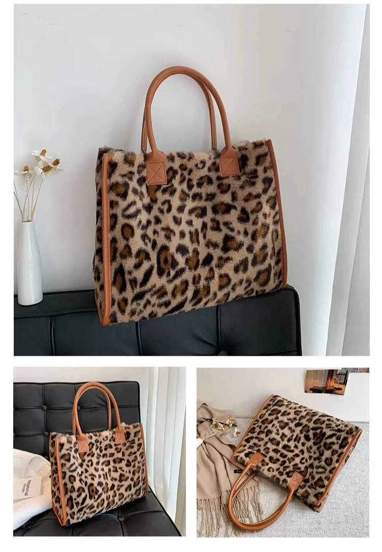Leopardmönstrad handväska Modern för kvinnor Pendling Plyschväska Designerväskor Handväskor Bolsos De MujerC241031_voghion.com