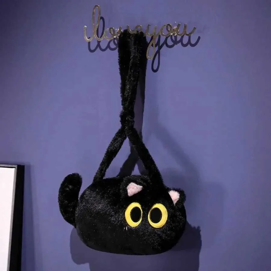 Zaino morbido in peluche Kawaii Black Cat Plusie Toy Doll Donna Moda Borse a tracolla Borsa a tracolla per bambini Borsa da scuola per bambini_voghion.com