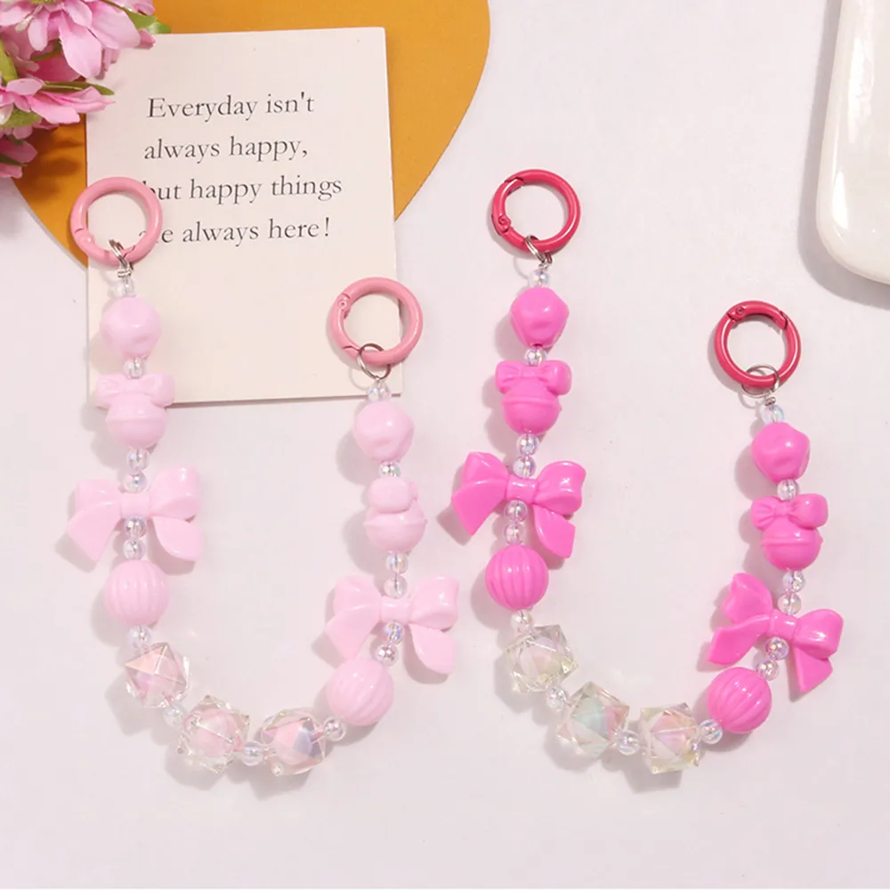 Colorful Bowknot Bead Phone Strap Charm Chain Knot Cellphone Lanyard Keychain Girl Bag Camera Pendant For Case_voghion.com