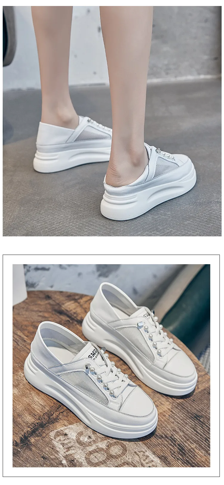 Scarpe casual leggere, traspiranti e comode, in vera pelle, con fondo piatto, bianche._voghion.com