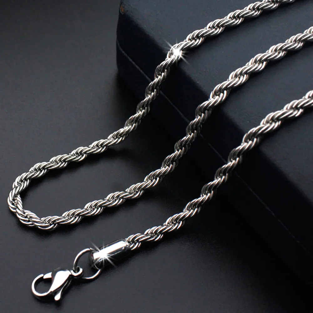 Rope Chain Necklace Titanium Twisted Stainless Steel Jewellery_voghion.com
