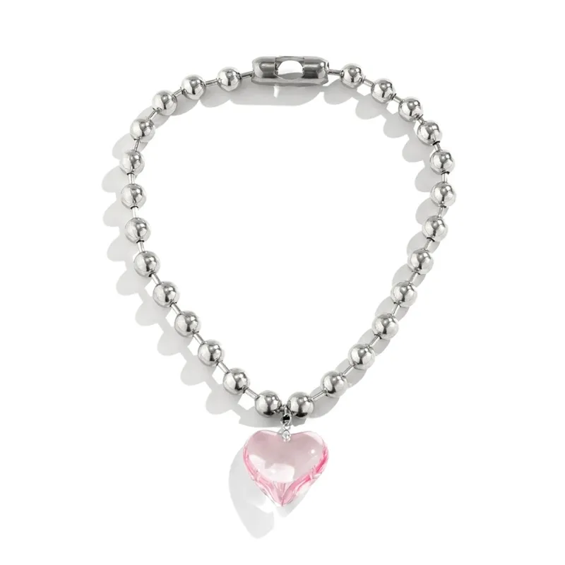 Colliers pendentifs coréens en forme d'amour avec chaîne de perles rondes et cristal, collier ins clavicule, dropshipping_voghion.com