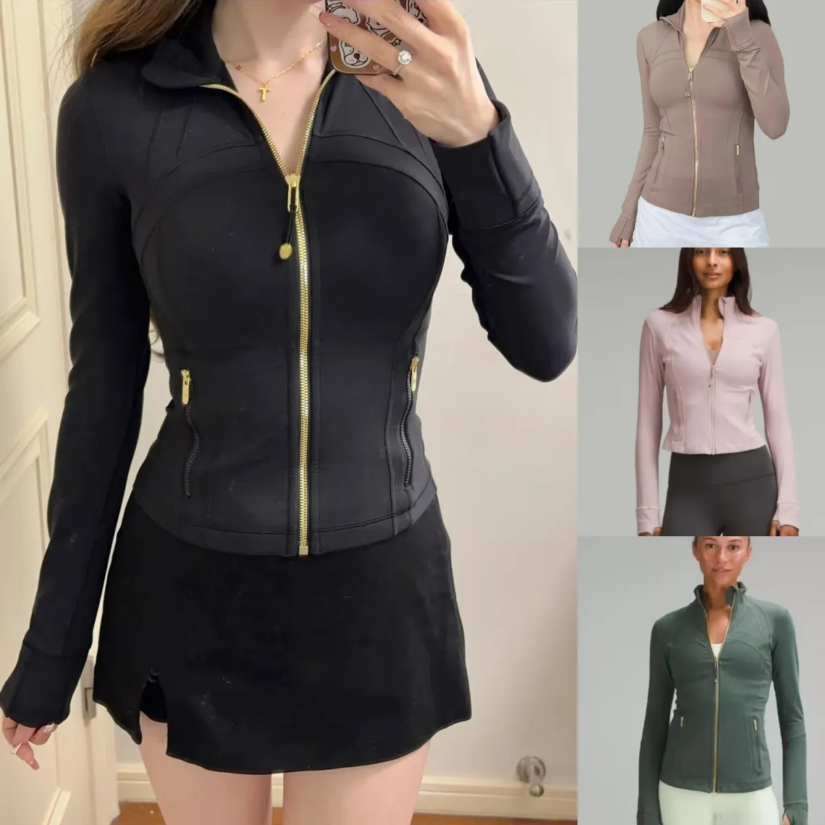 5A Gold Jacke Hosen Frauen definieren Workout drei Stücke zwei Sets Sport Quick Dry Active Wear Luluess Lemoness Jacken Top_voghion.com
