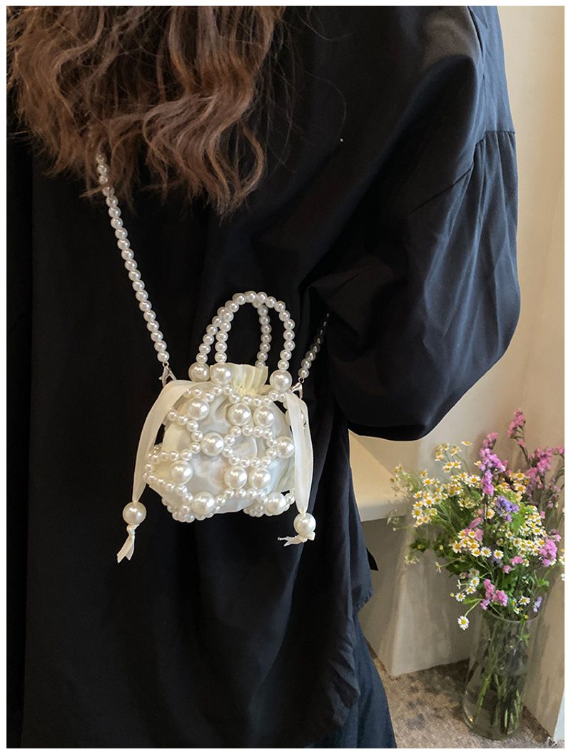 For Women Pearl Handbag Beaded Crossbody Fashion Light Mobile Phone Bucket Shoulder Bag_voghion.com