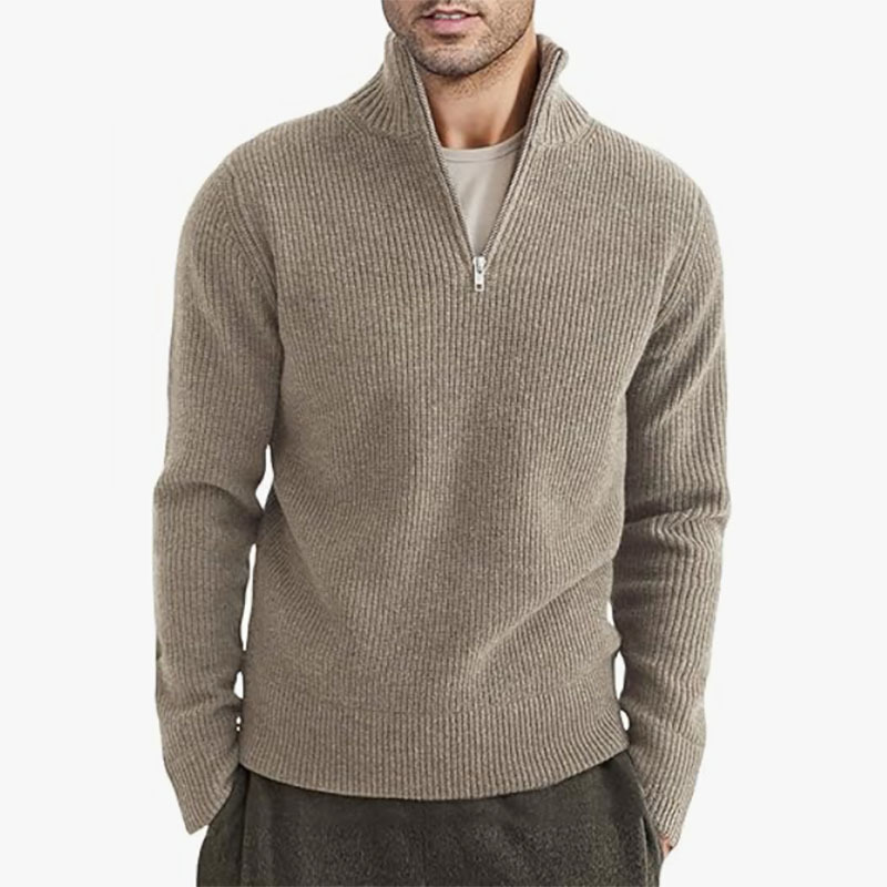 ​​Men's Winter Knit Sweater With Half-Zip Collar - Thick Warm Pullover, Slim Fit, Machine Washable ( )​​