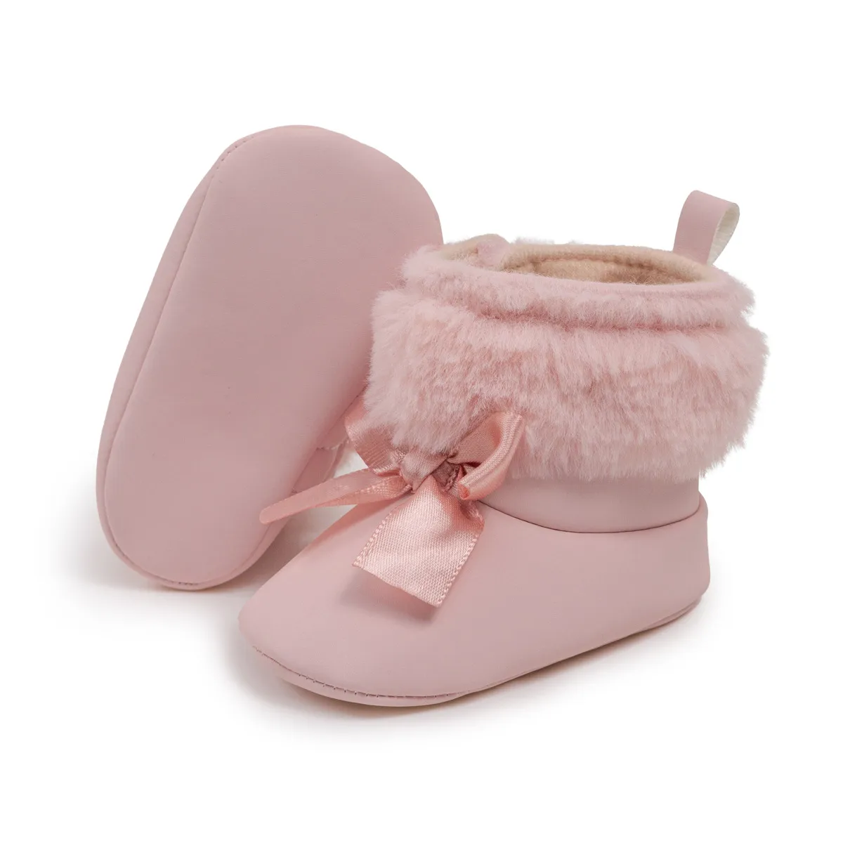 Pink Toddler With Bow Veet Fluzzy Autumn Winter Baby Snow Boots Kids Girls Warm Kidsnest First Walkers Shoes 0-18M_voghion.com