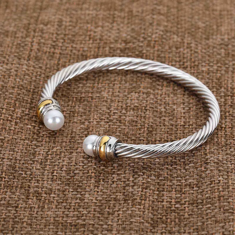 Bracelet jonc perle et câble torsadé en cuivre doré pour tous_voghion.com