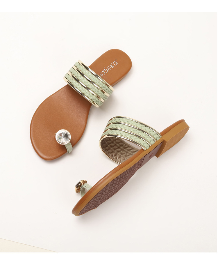Sandali romani con fibbia a una parola con fibbia a diamante per donna, scarpe da donna intrecciate alla moda e comode_voghion.com