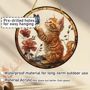 Captor de soare jucăuș cu pisicuță și fluture - artă acrilică vibrantă de 20 cm. Decor fantezist pentru ferestrele din grădină sau cadoul prețuit al iubitorilor de animale._voghion.com