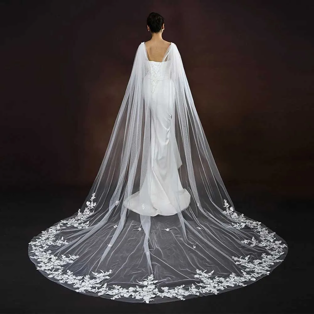 Hair Jewelry Womens Cathedral Long Bridal Cape Veil Detachable Tulle Cloak Wedding Dresses Shawl Event Decoration VPG17_voghion.com