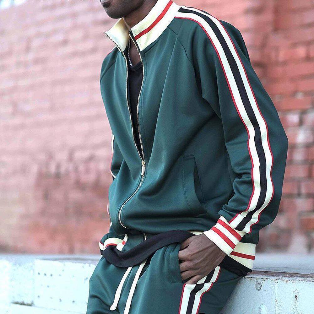 Autumn and winter new color matching for men's casual sports stand up collar zippered cardigan running sportswear hoodie_voghion.com