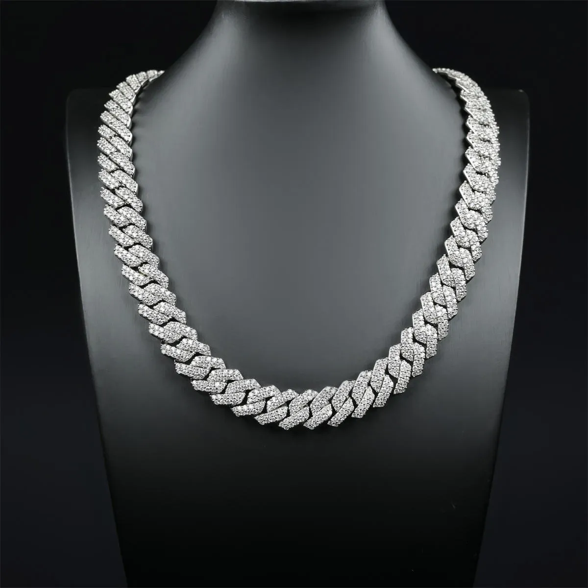 Schmuck Herren vergoldet 14 mm mit 2-reihigen CZ-Diamanten kubanische Gliederkette Halskette Designer Frauen Hip Hop Rapper Prong Choker_voghion.com